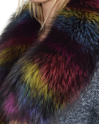 Multicolour Silver Fox Fur Collar Stole