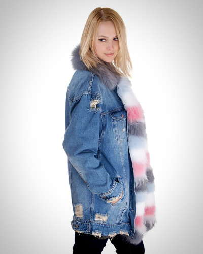 Women's Denim Jacket with Collar and Front of Fur