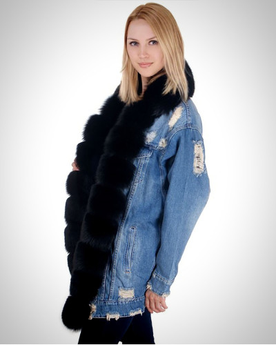 Women's Denim Jacket with Collar and Front of Black Fur