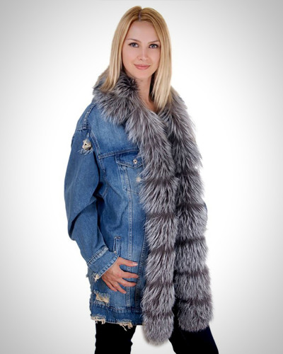 Women's Denim Jacket with Collar and Front of Silver Fox Fur