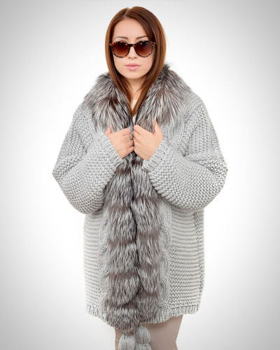 Grey Sweater Trimmed with Silver Fox Fur