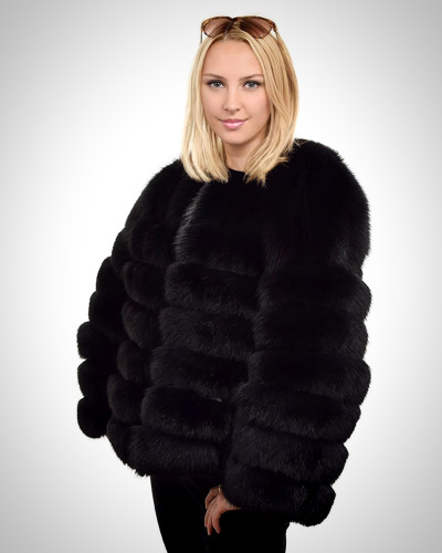 Genuine Black Fox Fur Jacket Fur Coat