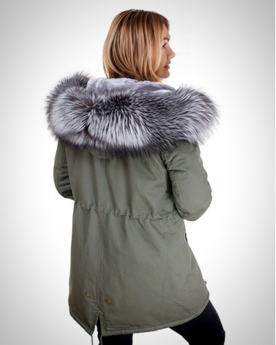 Parka with Hood, Cuffs and Front of Silver Fox Fur