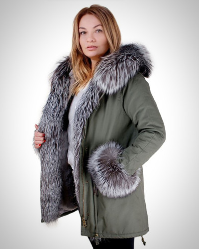 Parka with Hood, Cuffs and Front of Silver Fox Fur