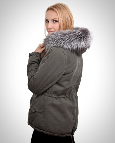 Parka Jacket with Hood of Silver Fox Fur