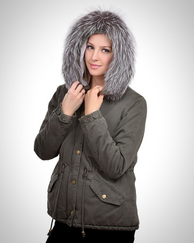 Parka Jacket with Hood of Silver Fox Fur