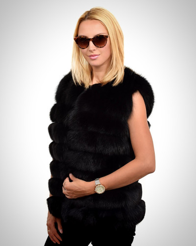 Genuine Black Fox Fur Vest Sleeveless Jacket of Fur