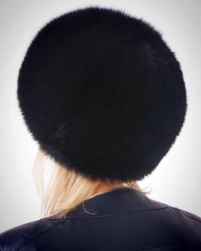 Genuine Women's Black Fox Fur Round Hat