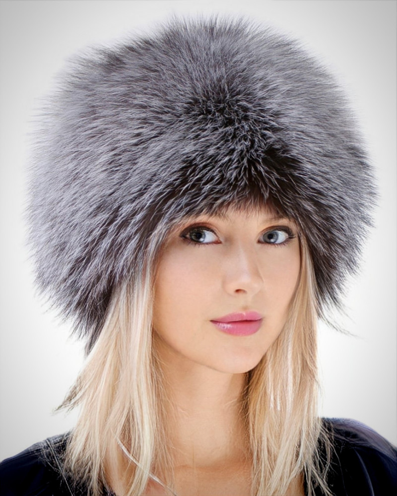 Genuine Women's Silver Fox Fur Round Hat