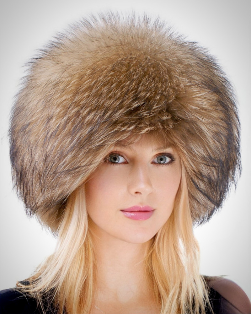 Genuine Women's Raccoon Fur Round Hat