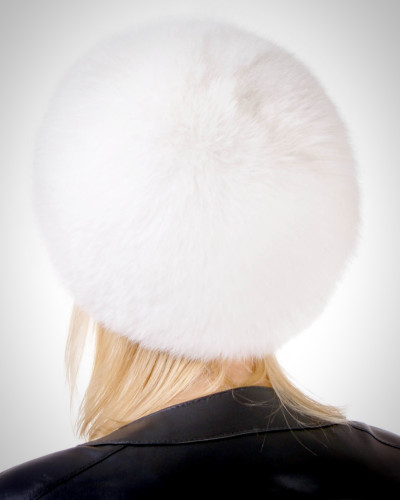 Genuine Women's White Fox Fur Round Hat