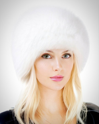 Genuine Women's White Fox Fur Round Hat