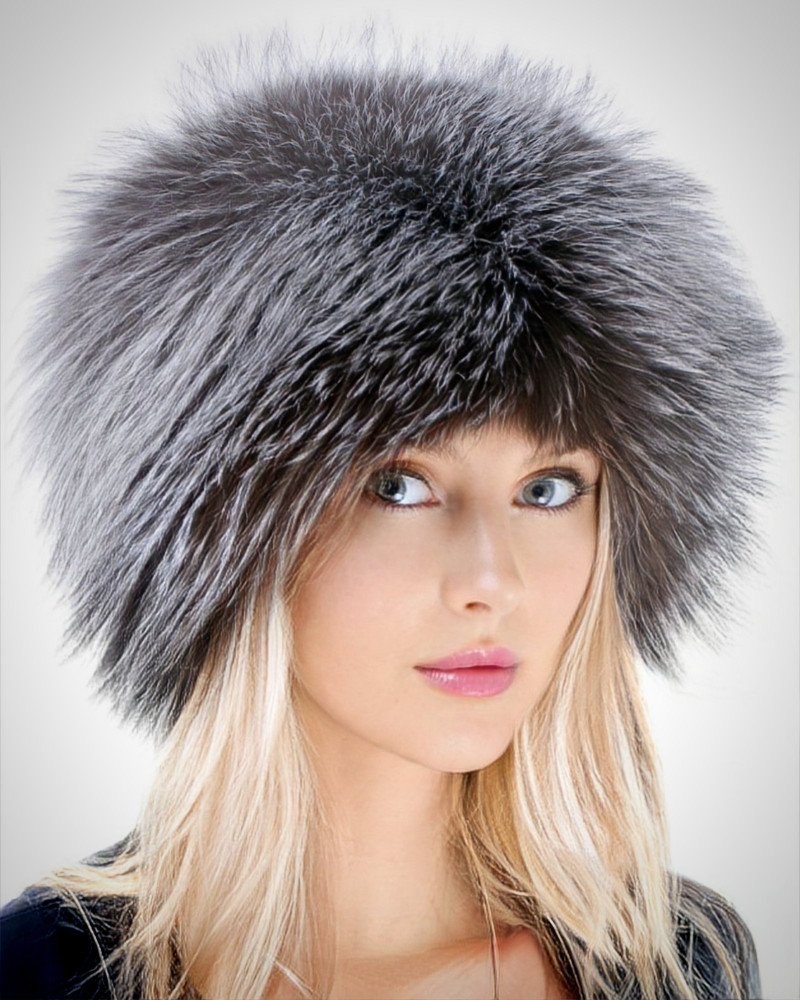 Genuine Women's Silver Fox Fur Roller Hat - Toque