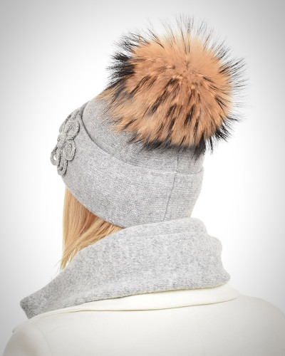 Ashen Wool Hat with Raccoon Fur Pom Pom LOTOS