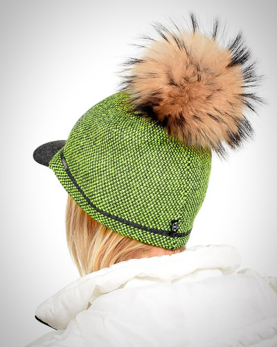 Winter Wool Jockey Hat with Raccoon Fur Pom Pom CANNA
