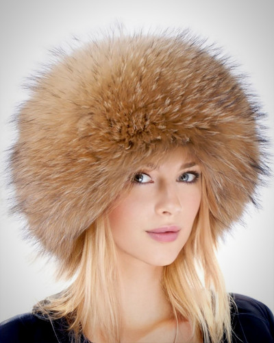 Genuine Women's Raccoon Fur Roller Hat - Toque