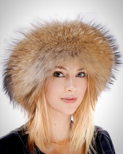 Women's Raccoon Fur Roller Hat with Leather Top