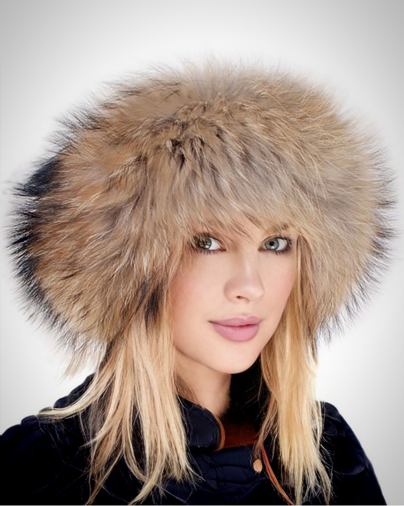 Raccoon Fur Roller Hat with Sheepskin Top