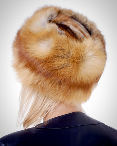 Genuine Women's Red Fox Fur Roller Hat - Toque