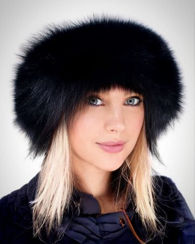 Black Fox Fur Roller Hat with Sheepskin Top