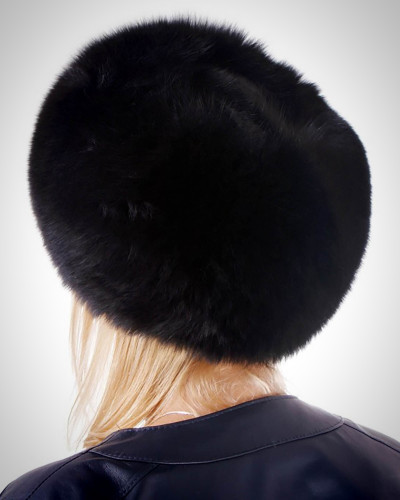 Genuine Women's Black Fox Fur Roller Hat - Toque