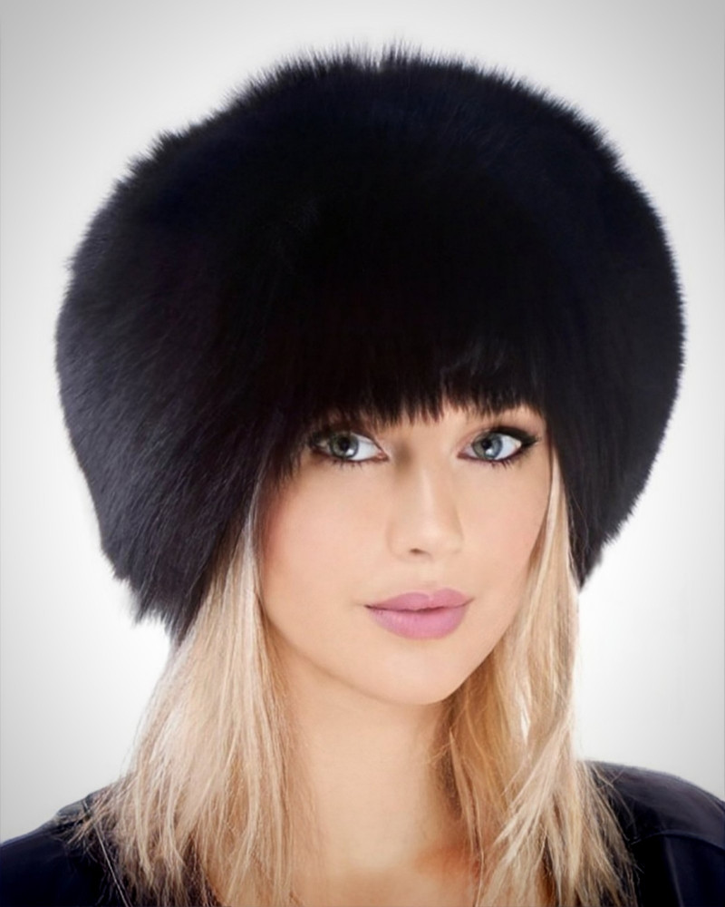 Genuine Women's Black Fox Fur Roller Hat - Toque
