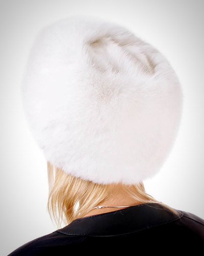 Genuine Women's White Fox Fur Roller Hat - Toque