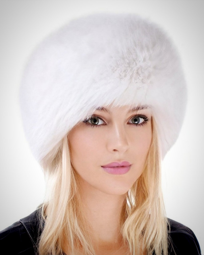 Genuine Women's White Fox Fur Roller Hat - Toque