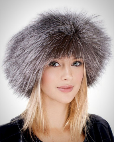 Women's Silver Fox Fur Roller Hat with Leather Top