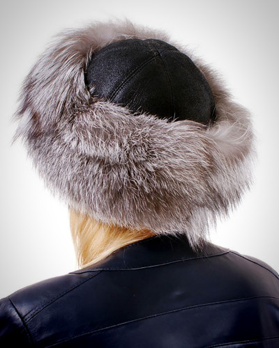 Silver Fox Fur Roller Hat with Sheepskin Top