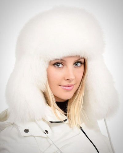 Genuine Women's White Fox Fur Ushanka Hat