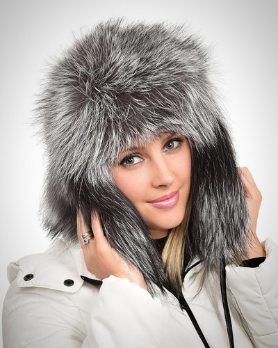 Genuine Women's Silver Fox Fur Ushanka Hat