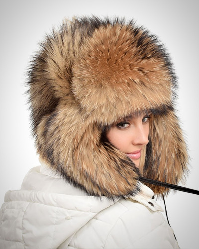 Genuine Women's Raccoon Fur Ushanka Hat