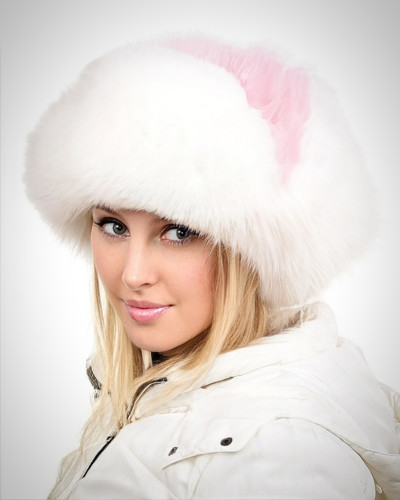 Women's White & Pink Fox Fur Ushanka Hat