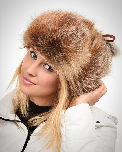 Genuine Women's Red Fox Fur Ushanka Hat