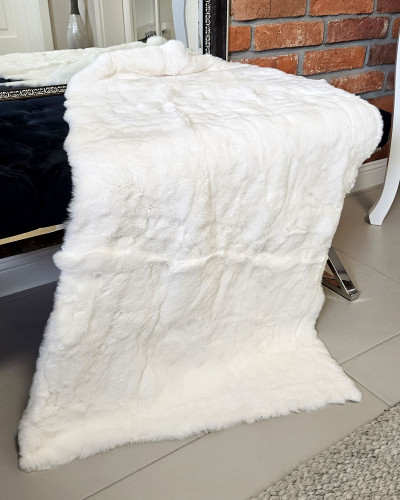 Rex chinchilla rabbit fur carpet bedspread 120x60cm, white