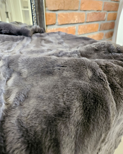 Rex chinchilla rabbit fur carpet bedspread 120x60cm, graphite