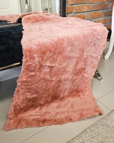 Rex chinchilla rabbit fur carpet bedspread 120x60cm, pink