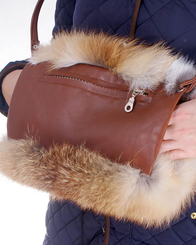 Genuine Red Fox Fur Hand Muff Bag With Pocket