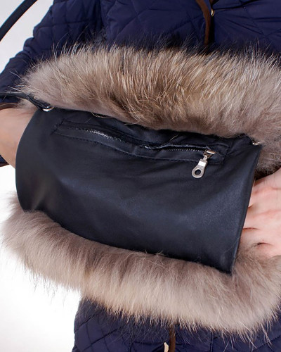 Genuine Raccoon Fur Hand Muff Bag With Pocket