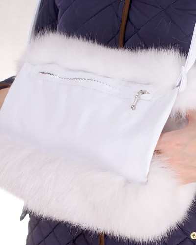 Genuine White Fox Fur Hand Muff Bag With Pocket