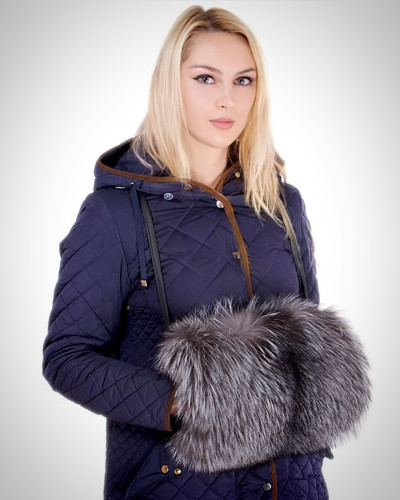 Genuine Silver Fox Fur Hand Muff Bag With Pocket