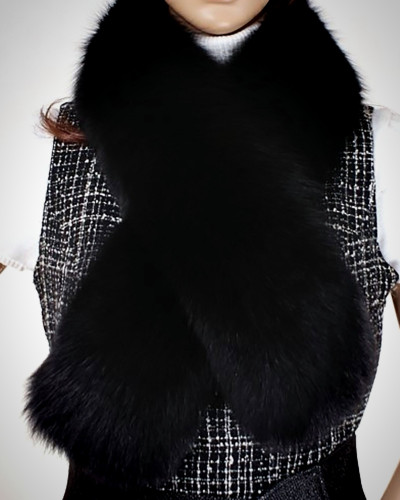 Genuine Black Fox Fur Scarf Shawl Muffler Wrap