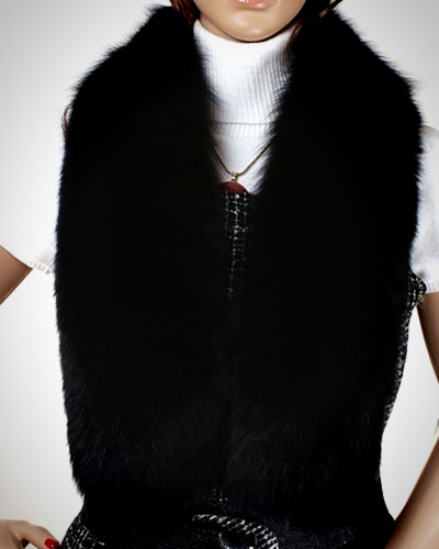 Genuine Black Fox Fur Scarf Shawl Muffler Wrap