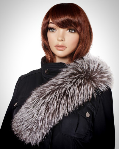 Genuine Silver Fox Fur Stand-Up Collar Wrap