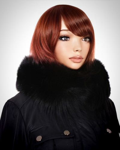Genuine Black Fox Fur Stand-Up Collar Wrap Shawl