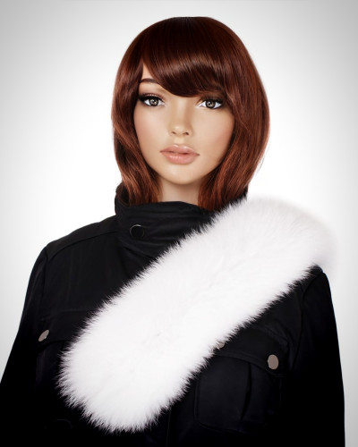 Genuine White Fox Fur Stand-Up Collar Wrap Shawl