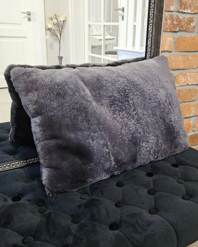 Rex chinchilla rabbit fur pillow 40x60cm, Graphite