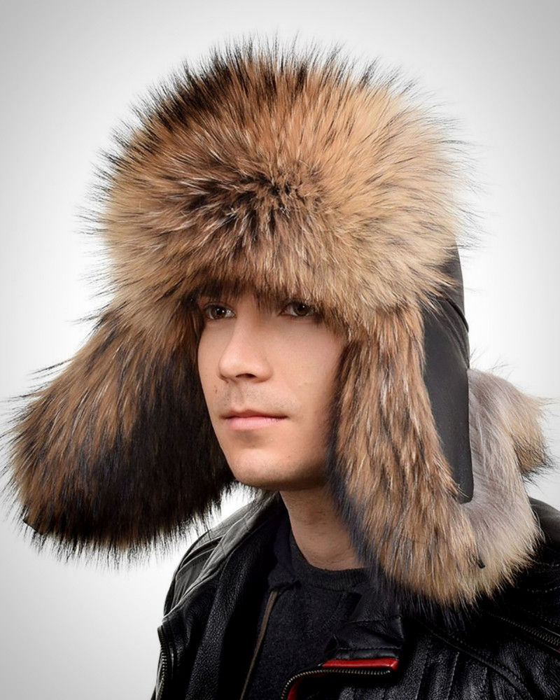 Genuine Men's Raccoon Fur Hat I Fur Bomber Hat