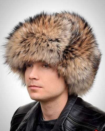 Genuine Men's Raccoon Fur Hat II Fur Ushanka Hat